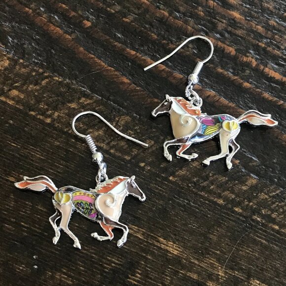 Equestrian Horse Enamel Dangle Earrings - Picture 2 of 4